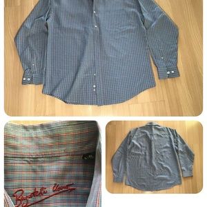 Bugatchi Uomo Red Stitched Logo Men’s Long Sleeve Dress Shirt Size XL Multicolor